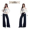 Low waist deconstruction design sense slightly pull jeans women's autumn and winter new thin high-end women's mopping pants autumn