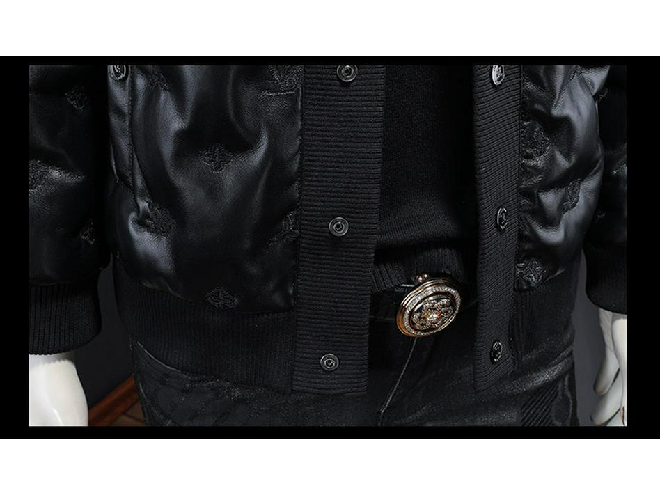 Мужская повседневная пуховая куртка в европейском стиле с лацканами из ПУ-кожи, зима 2024