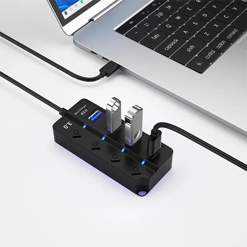 USB-концентратор 3.0 4-в-1, USB 2.0-разветвитель, Мультипортовый адаптер, Независимый выключатель питания, Удлинитель C?ble Де 3