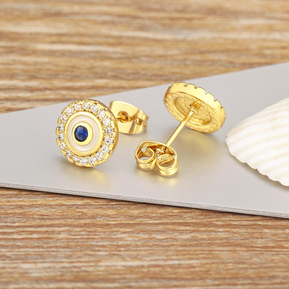 Nidin New Fashion Lucky Evil Eye Pave Shiny Crystal Zircon Charm Stud Earrings For Women Personality Design Ear Jewelry Gifts