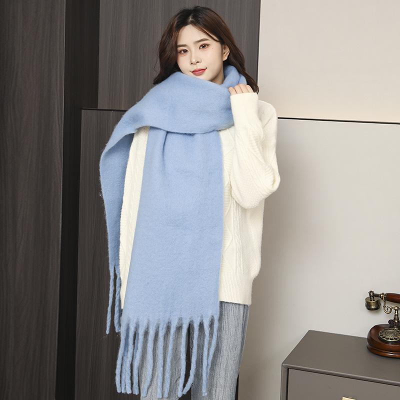 Imitation Cashmere Scarf for Women Winter Warm Thickening New Solid Color Scarf for Men Thick Tassel Woolen Scarf