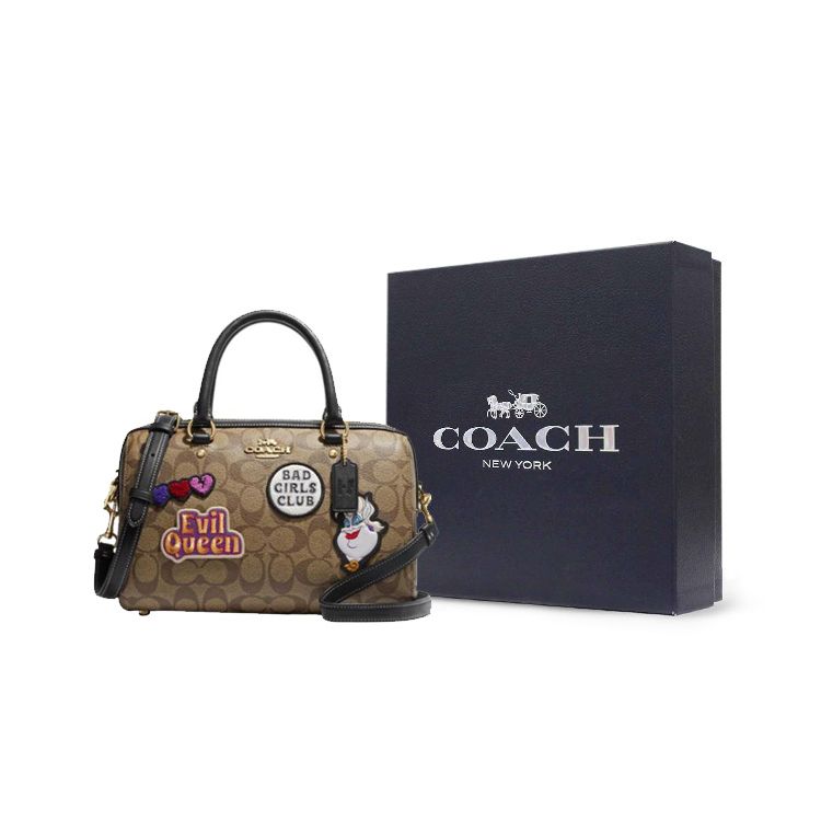 Coach X Disney Rowan 27 Классическая Монограмма Застежка-молния Мультяшный Логотип Пэчворк Сумка через плечо Сумка-тоут Большая Женские сумки Темно-хаки CC149-IME7V
