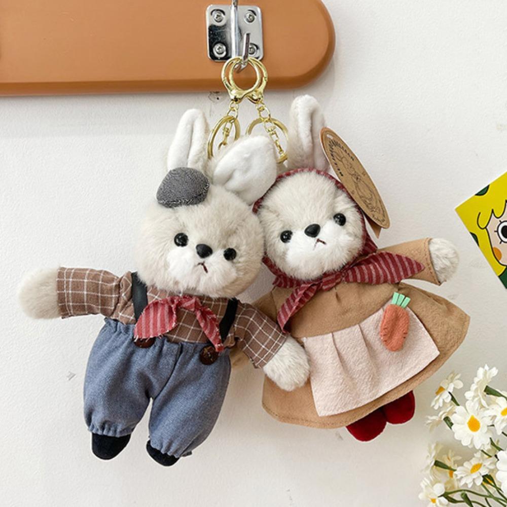 Rabbit Family Bunny Keychain with Clothes Plush Rabbit Key Ring Jewelry Gifts