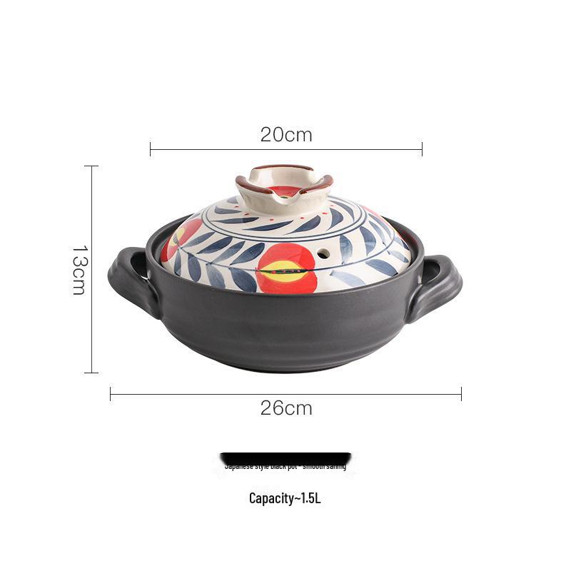 Японская кастрюля для тушения, расписанная вручную, устойчивая к высоким температурам - керамическая кастрюля с крышкой
