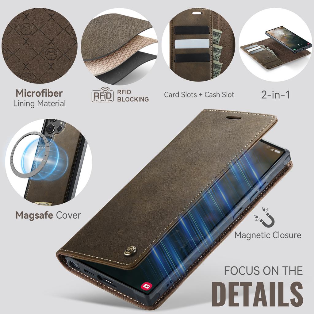 For Samsung Galaxy S26 Ultra Magnetic Case CASEME C49 RFID Blocking Detachable Wallet Leather Phone Cover