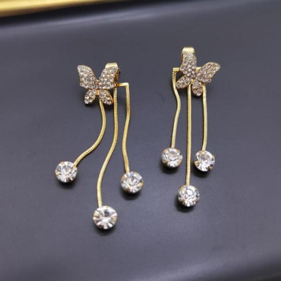 Women Detachable Butterflies Long Rhinestone Tassel Drop Earrings Piercing Shining