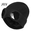 Stylish Streetwear Hat Knitted with Goggles, Unisex Winter Hat, Fleece Lined, Windproof Commuter Gear Warm Skull Cap for Outdoor Cycling Skiing Street