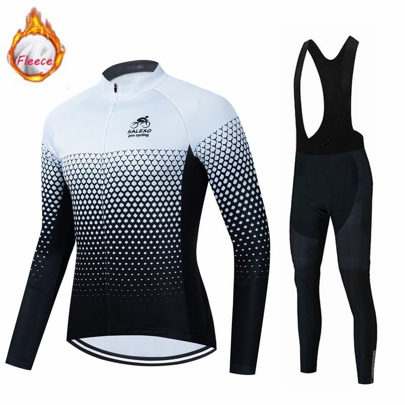 Winter Thermal Long Sleeve Cycling Jersey With Bib Shorts Road Racing Training