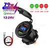 New USB Car Charger Socket Dual Type-C & Dual USB-A Ports Waterproof with LED Voltmeter Fast Charging 12V/24V for Moto Adapter