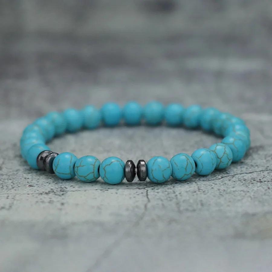 Браслет из натуральных камней для мужчин 8 мм из говлита, обсидиана, тигрового глаза, на эластичной нити, мужские украшения