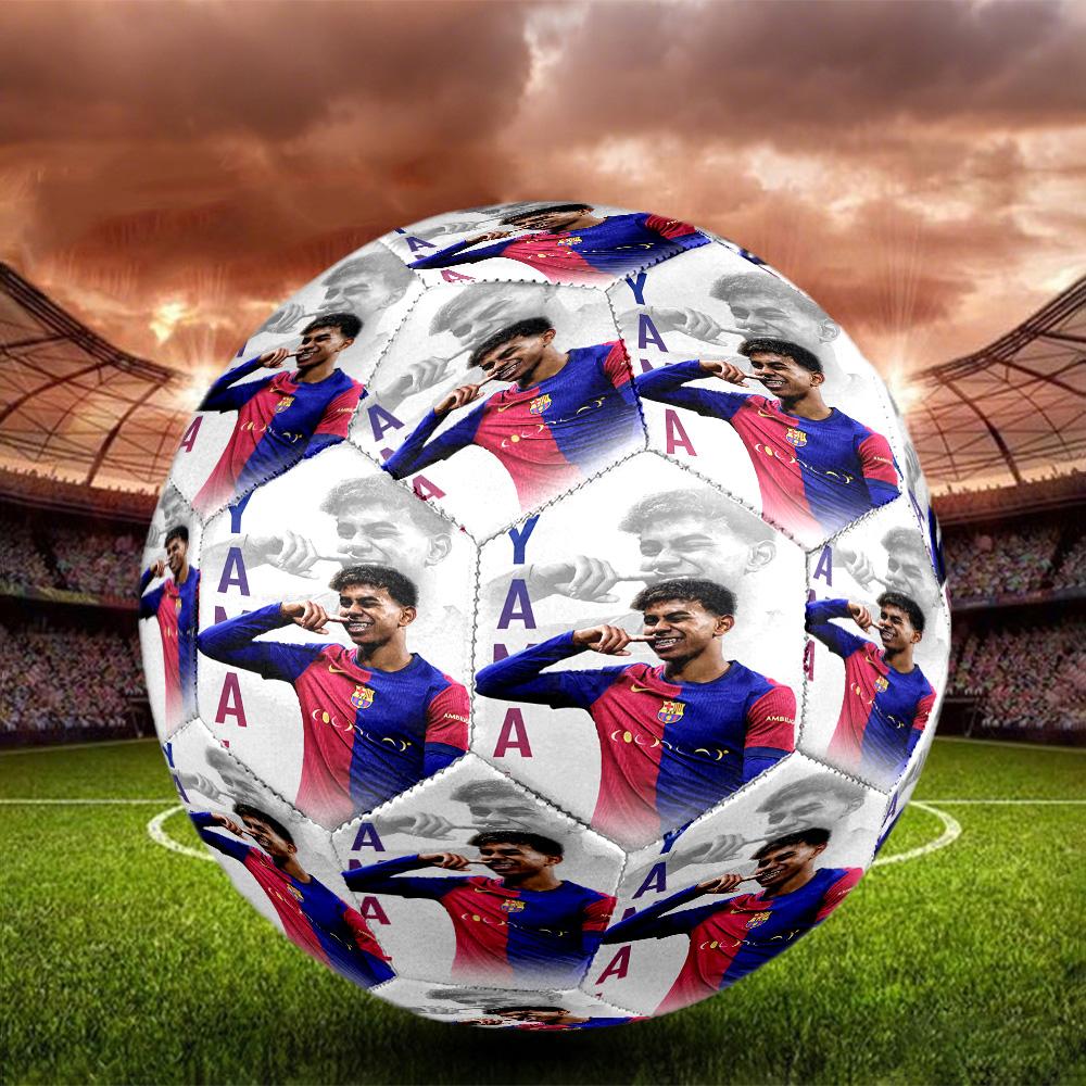 Lamine Yamal 19 Barcelona Player Celebrates Victory Size 5 Soccer Football Machine-Stitched Indoor/Outdoor Training and Matches Unique Gift for Soccer