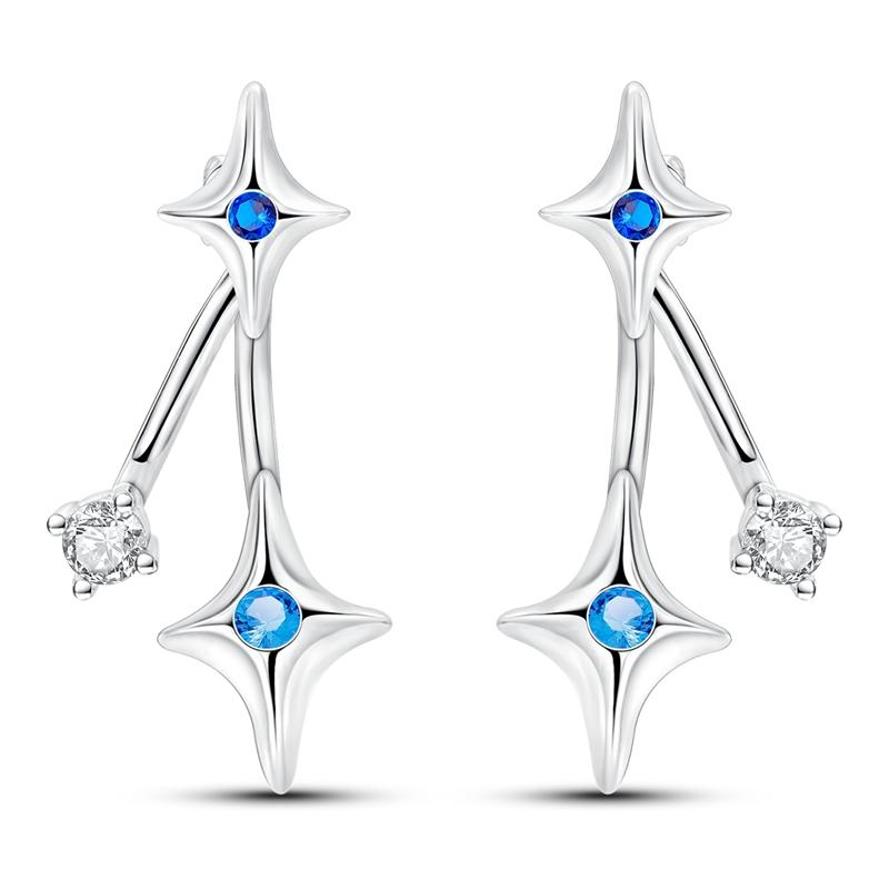 Серьги-кольца с синим цирконием для женщин, серебро 925 пробы, оригинальные серьги с цирконием, серьги U-образной формы, звезда, луна, роскошные ювелирные изделия, подарок