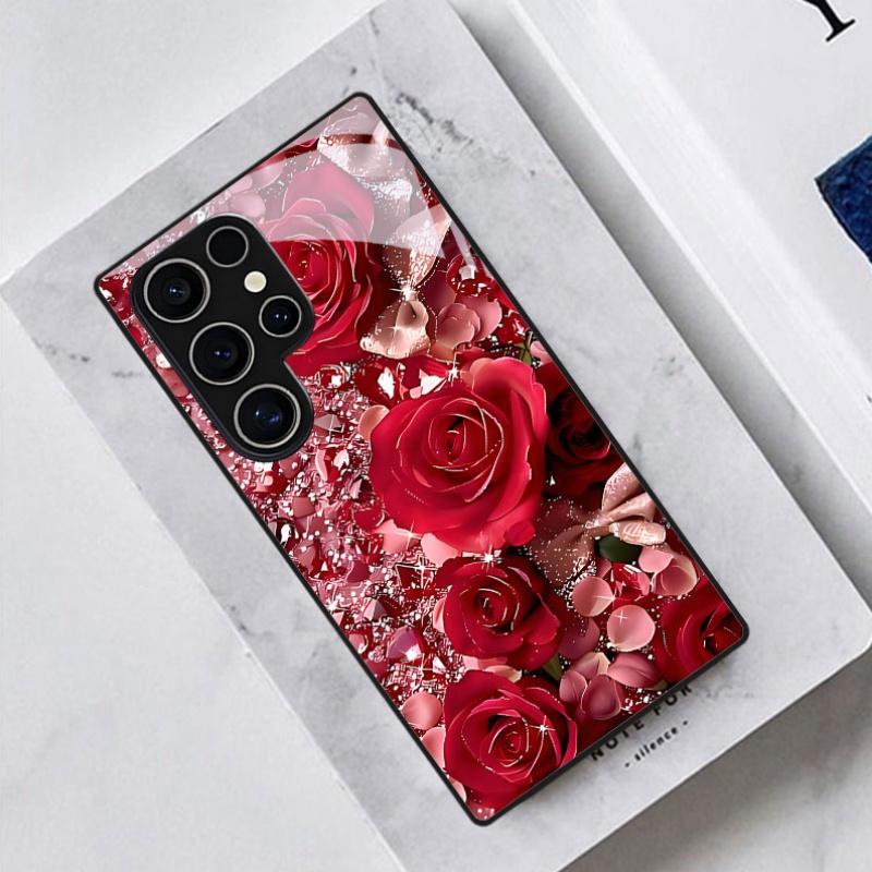 Закаленное стекло с узором из роз для Samsung Galaxy S26 S25 S24 S23 S22 S20 FE/PLUS/ULTRA, противоударное