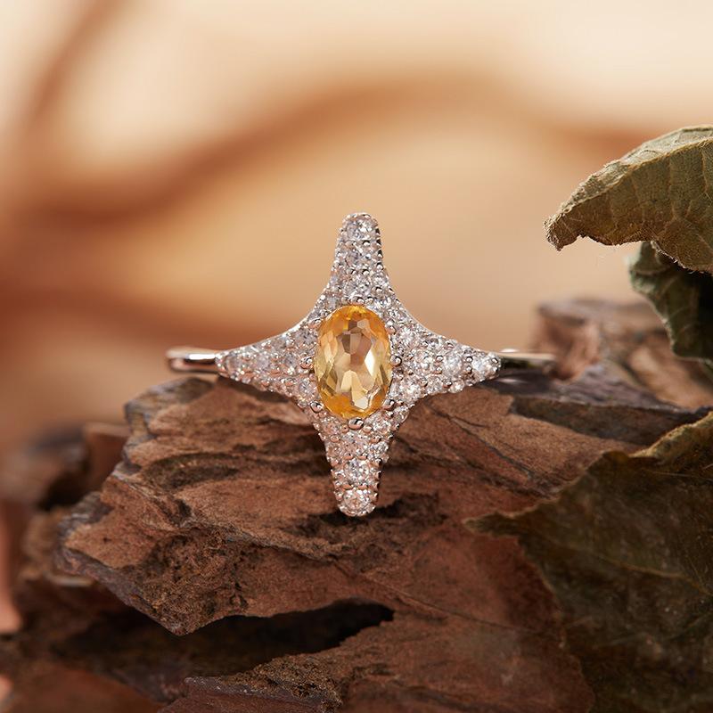 S925 Sterling Silver Natural Tanzanite Garnet Peridot Topaz Sapphire Ring Four-Pointed Star Index Finger Ring