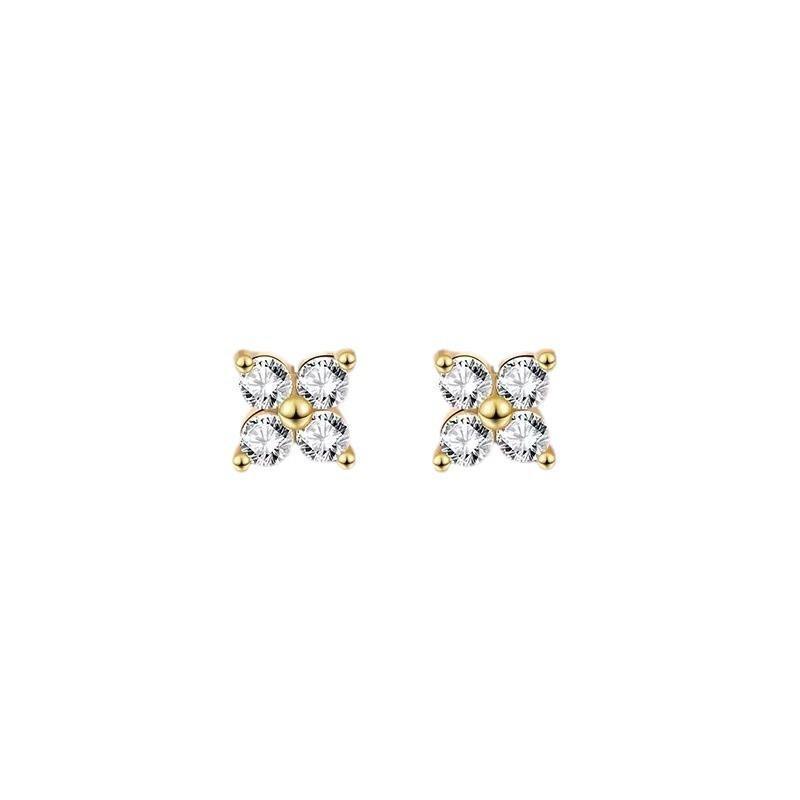 S925 Sterling Silver Mini Clover Stud Earrings Women's Exquisite Compact Temperamental High-Grade Earrings Zircon Simple Earrings