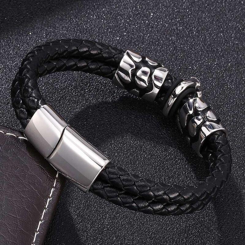 Punk Skull Stainless Steel Bracelets Bangles Of Men Leather Bracelets Men Jewelry New Arrival Male Wrist Band Gift