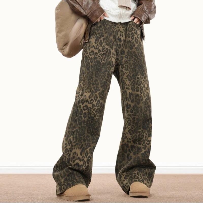 Винтажные джинсы с леопардовым принтом, женские весенние оверсайз, повседневные хип-поп, широкие брюки, трендовые джинсовые брюки с высокой талией, пантеры, женские