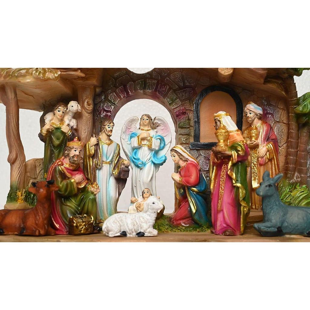 НОВЫЙ комплект для детской кроватки, идеальный для рождественского подарка | Декор (Пакет - Мария, Иосиф, Младенец Иисус, Ангел, 3 волхва, Пастух, 7 животных (6 в (Детская кроватка с набором)