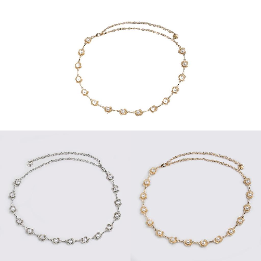 Gold Silver Pearl Waist Belt With Floral Design For Elegant Women Gift Idea