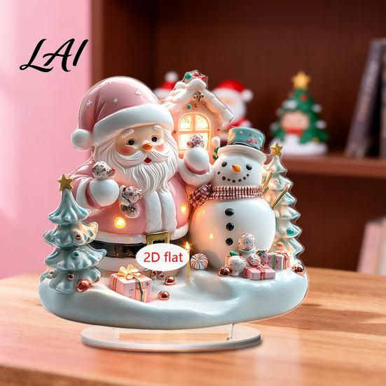 Decorative Acrylic Signs 2D Christmas Angel Figurine with Warm LED Lights Glowing Holiday Tabletop Lighted Decor for Home Living Room Desk