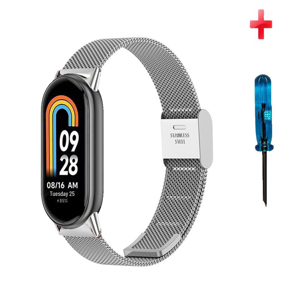 Stainless Steel Strap for Xiaomi Band 8/9/10 NFC - Metal Bamboo Three-Bead Buckle