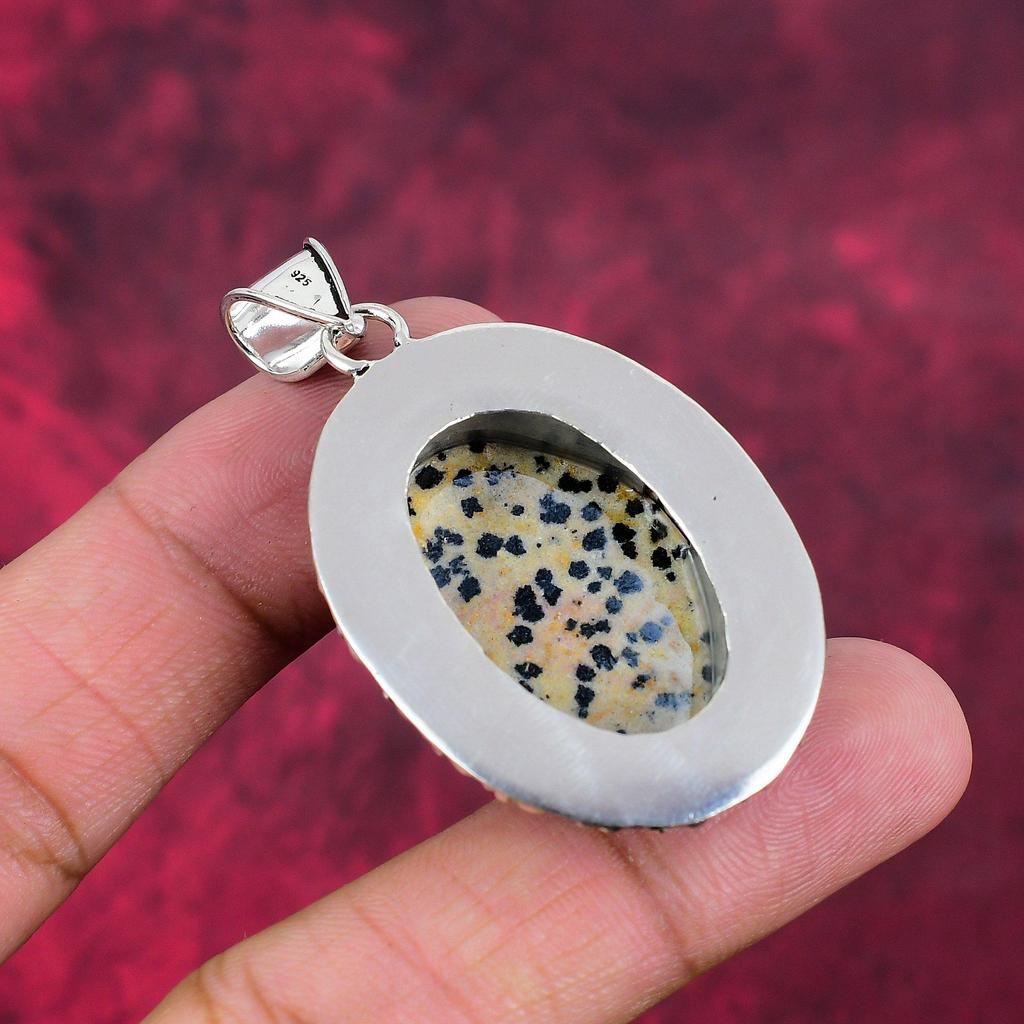 Dalmation Handmade Gemstone Pendant, 925 Solid Sterling Silver Pendant Unique Design Jewelry, For Women