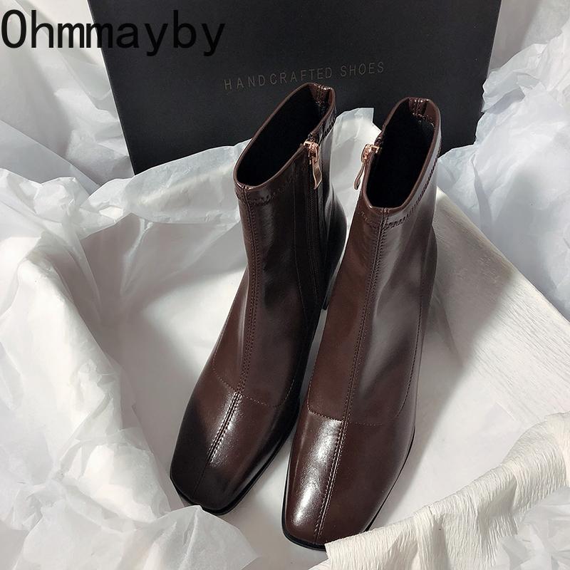 Модные винтажные толстые каблуки женские тонкие ботильоны модные туфли с квадратным носком осень-зима женские элегантные короткие ботильоны