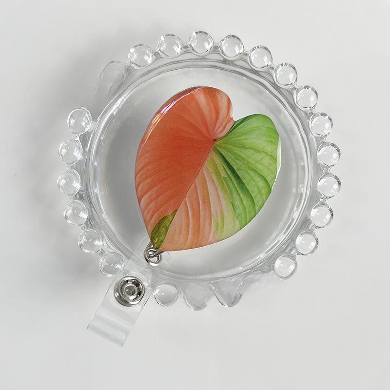 Acrylic Plant Leaf Cute Nurse Badge Reels Heavy Duty Retractable 360 Alligator Clip ID Holder For Student Doctor