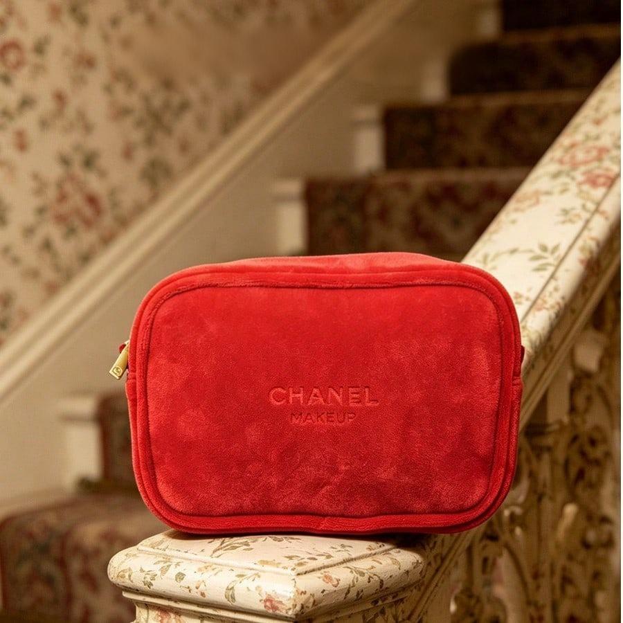 Красный Бархат Chanel Сумка для Макияжа Бренд Аксессуар для Красоты, Портативная Косметичка на Молнии Органайзер для Путешествий и Умывания для Хранения Помады Наушников Карты Ключа