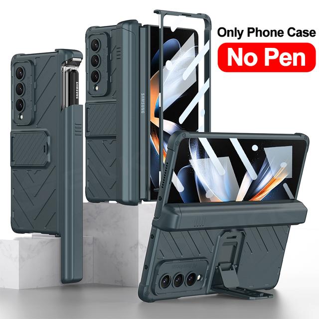 Для Samsung Galaxy Z Fold 4 3 Чехол Armor Magnetic Hinge Hard Cover All-Included Glass Pen Holder Case Для Galaxy Z Fold4 5g