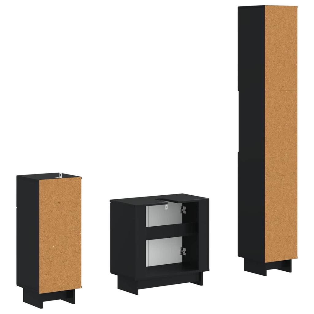 3 Piece Bathroom Cabinet System EDE Black Engineered Wood