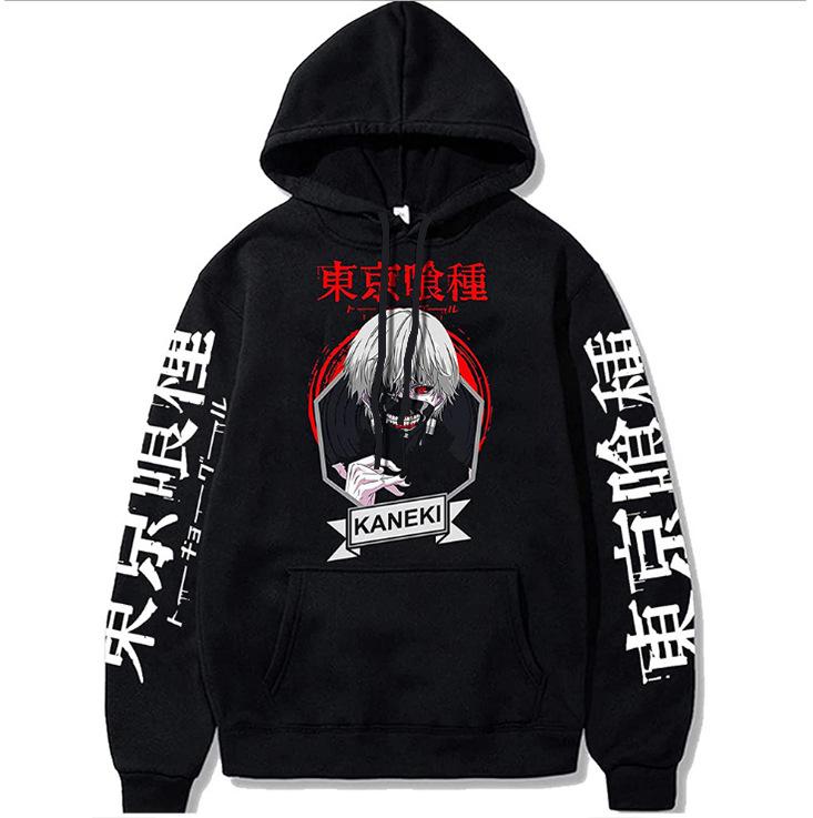 Флисовый повседневный мужской свитер с капюшоном и принтом аниме