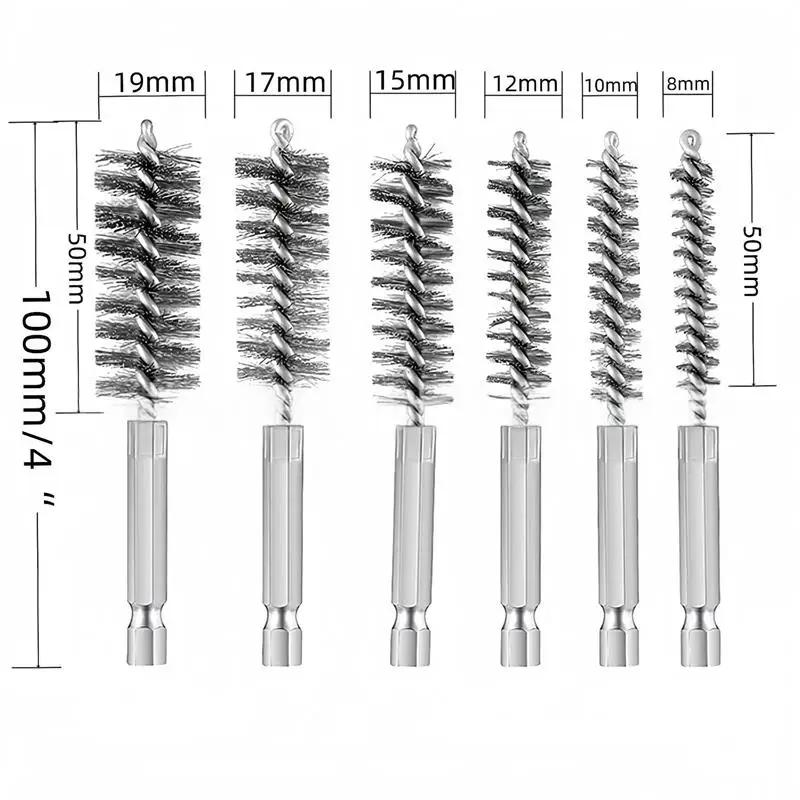 6/12Pcs Stainless Steel Wire Brush Drilling Cleaning Brush Set 1/4 Inch Hexagonal Handle Grinding Polishing Rust Removal Tools