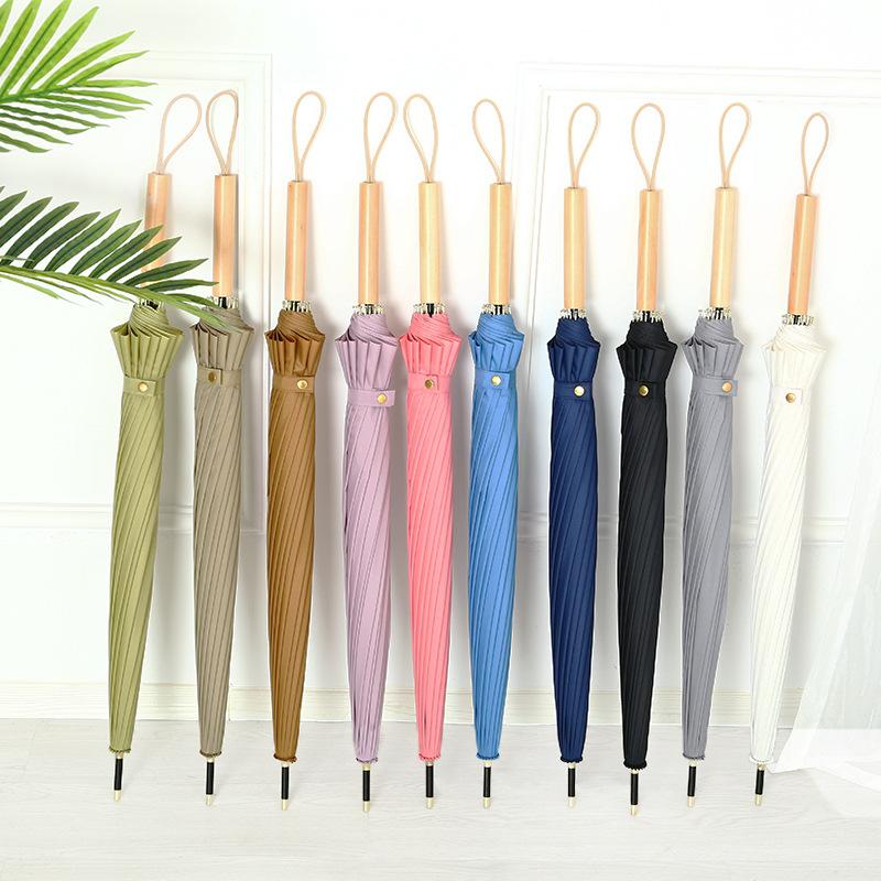Long Handle 16 Bone Automatic Straight Rod Umbrella Reinforced Mori Small Fresh Umbrella Handle Lettering