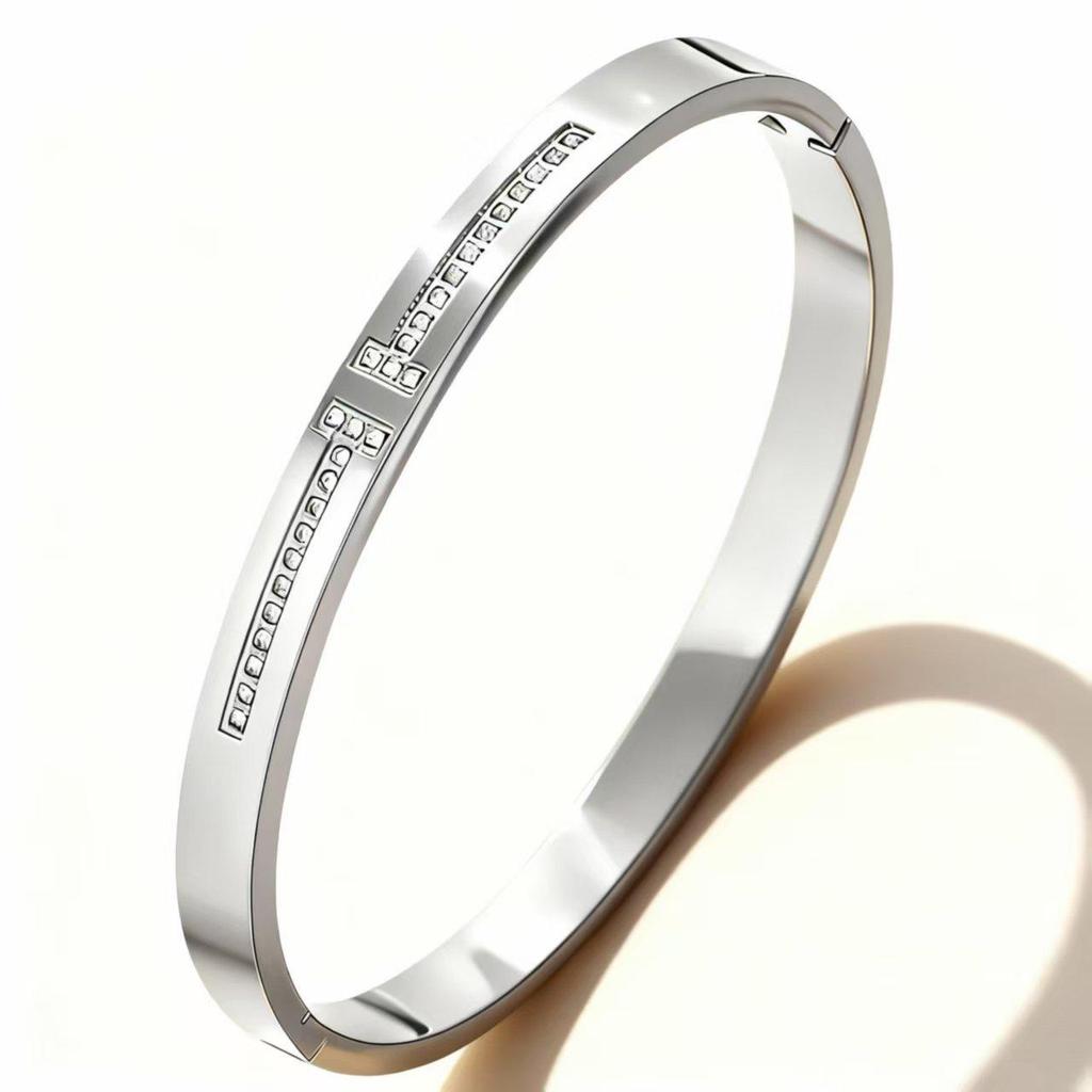 Elegant Roman Numeral Intertwined Titanium Steel Bracelet for Women - Diamond Inlaid, Double Layer, Colorfast Jewelry