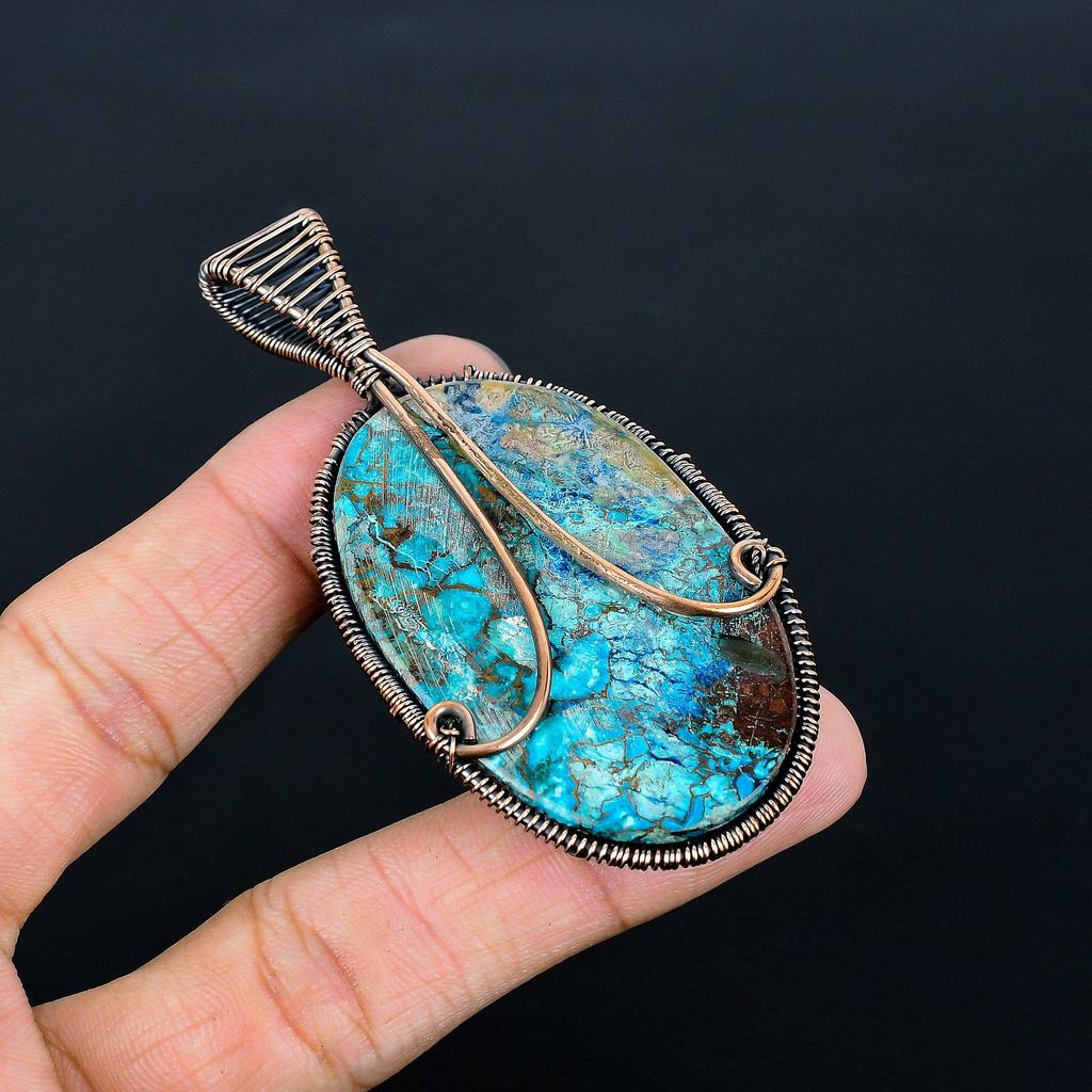 Azurite Malachite Pendant, 999 Copper Wire Wrapped Gemstone Jewelry, Handmade Tree Of Life Pendant, For Thanksgiving