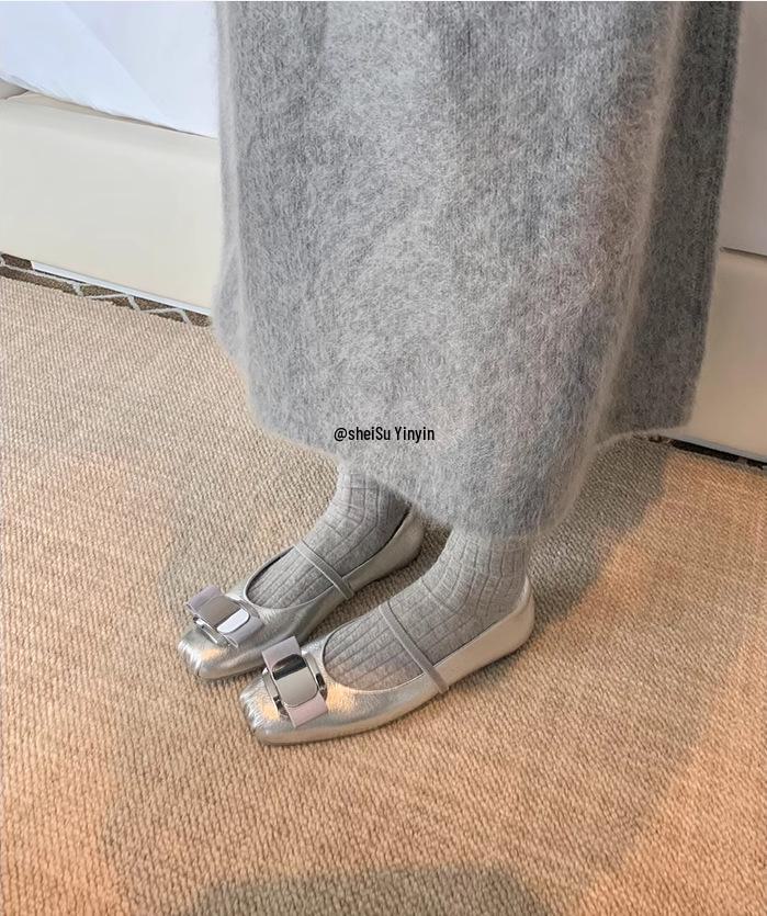 Весна 2025 Кожаные балетки Мэри Джейн с бантом и квадратным носком