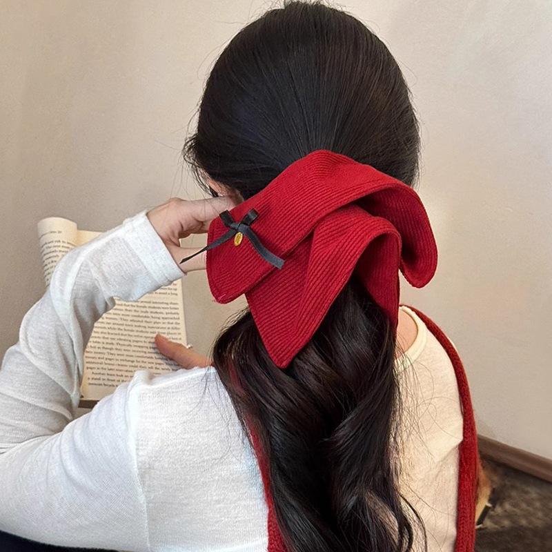Рождественский красный анкарский шарф-скранчи - Новогодняя резинка для волос для женщин