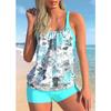Women's Quality Summer Vacation Swimwear, Stylish Blue Leopard Print Top and Halter Beach Swimsuit S-6XL