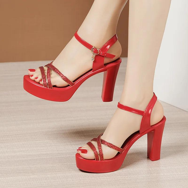 10см 13см Маленький размер 32-43 Удобные универсальные офисные женские туфли на платформе 2025 Блочный высокий каблук Сандалии Платье Офис Модель