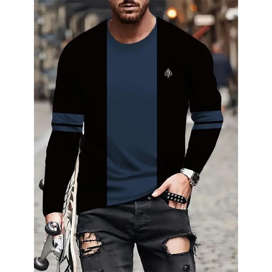 Simple Striped Print Autumn Fashion Crewneck Men's Long Sleeve T-shirt Outdoor Street Fashion Top Everyday Casual Comfort