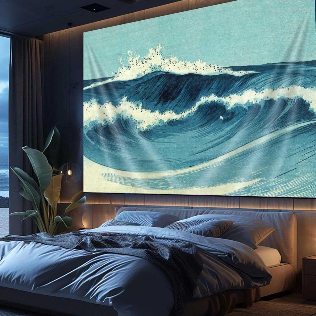 Ydbkt Retro Ocean Tapestry Wall Hanging, Blue Abstract Wave Wall Art, 40L" x 60W", Bedroom Decor