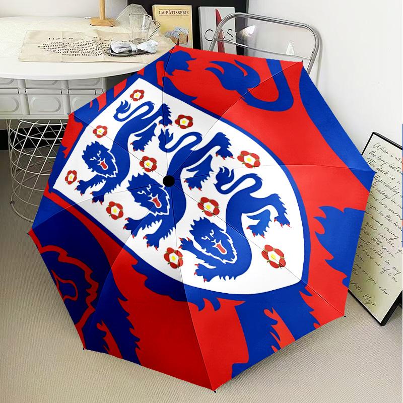 1PC England Football Crest Printed Umbrella Folding umbrella, automatic umbrella 8-Frame for Travel, camping Fan gifts Christmas Gifts