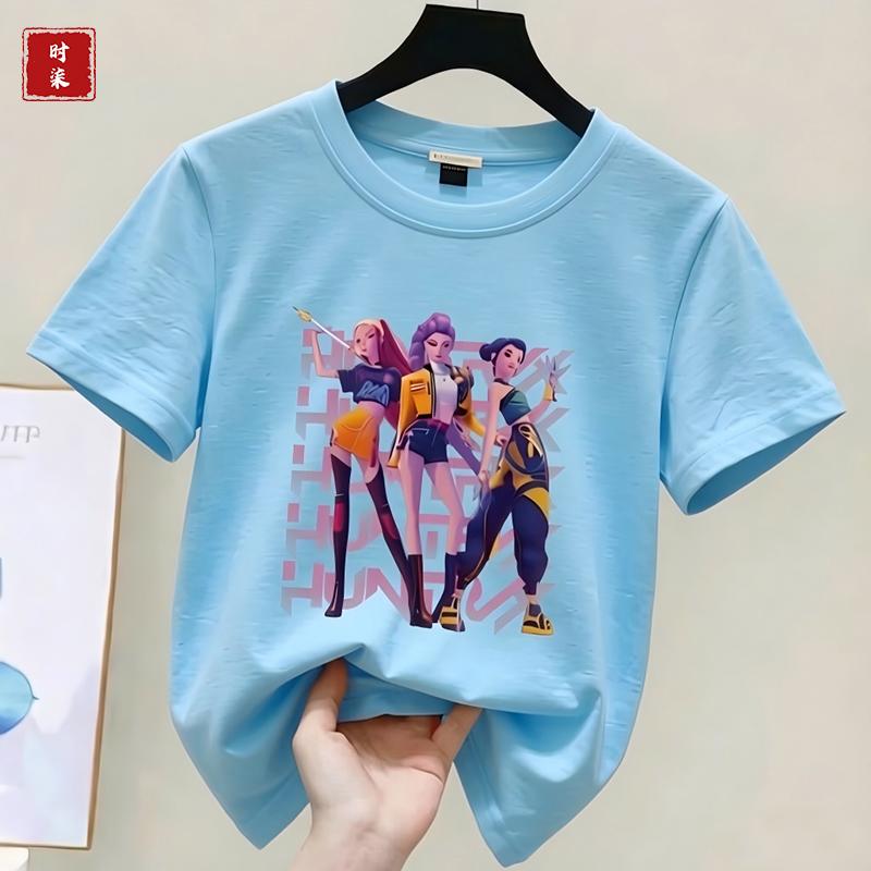 Childrens Kpop Demon Hunter Tshirt girls shortsleeved Tshirt childrens Saja Tshirt childrens casual clothing