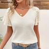 Женская Весенне-Летняя Рубашка С V-образным вырезом Кружевной Топ С Коротким Рукавом Свободный Повседневный Трикотаж