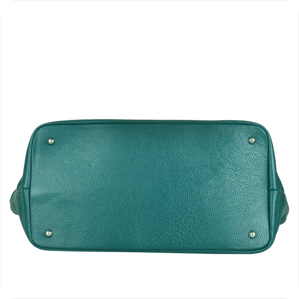 Emerald green spacious leather shopper bag XXL