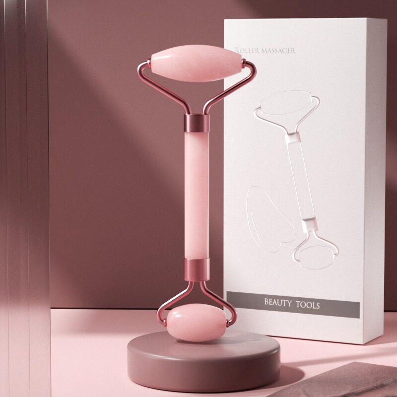 Массажный палочка-ролик из розового кварца, набор для ухода за кожей лица, для похудения, снятия отеков, для домашнего использования