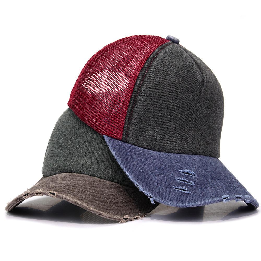 Color-blocked Mesh Sun Hat Washed Cotton Snapback Hat Casual Baseball Cap