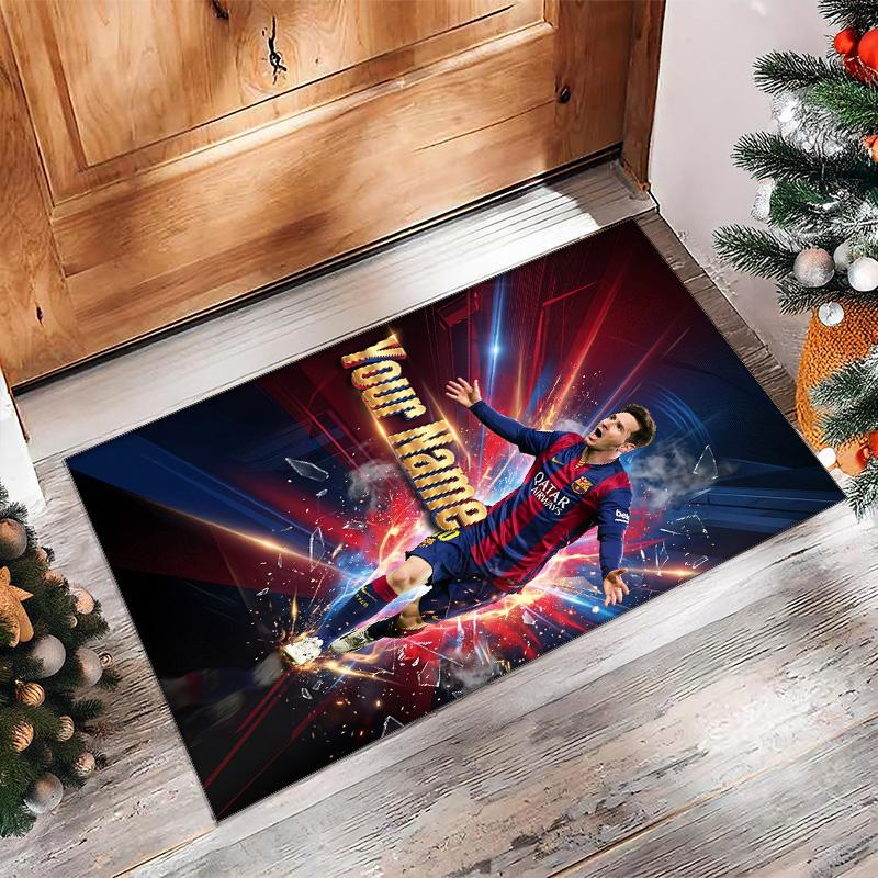 Lionel Messi Printed Crystal Velvet Rug Non‑Slip Crystal Velvet Carpet For Sofa Bedroom Indoor Home Decoration