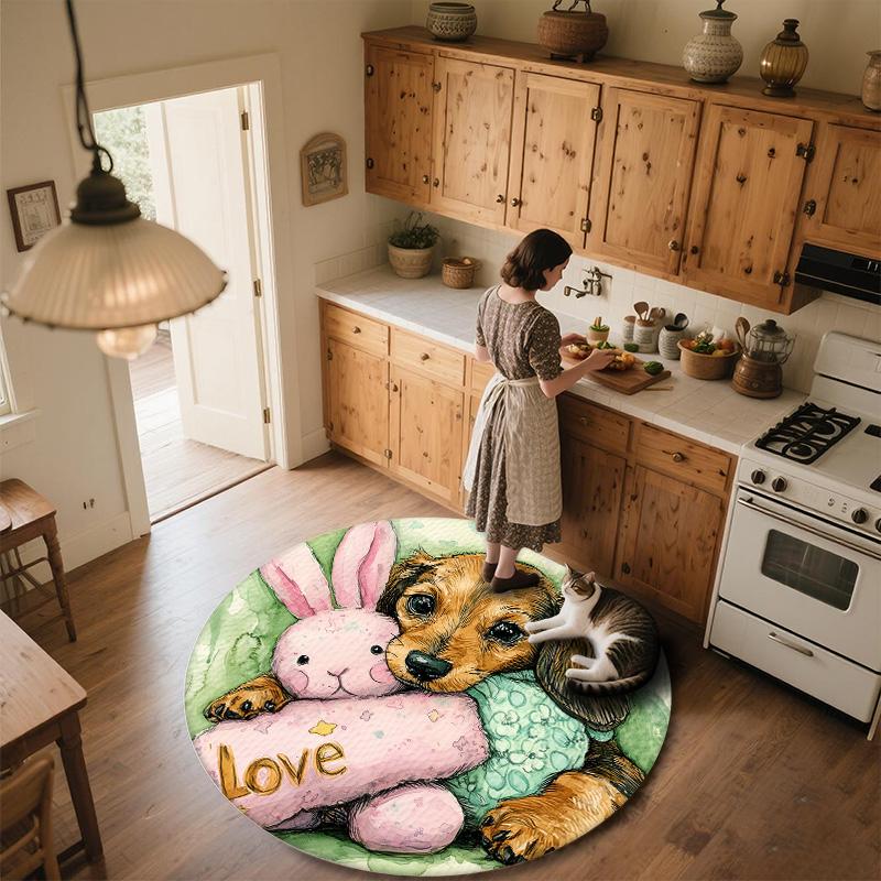 Plush Puppy,Round Area Rug,Carpet Rug for Living Room Bedroom Sofa Playroom Decor,Non-slip Floor Mat